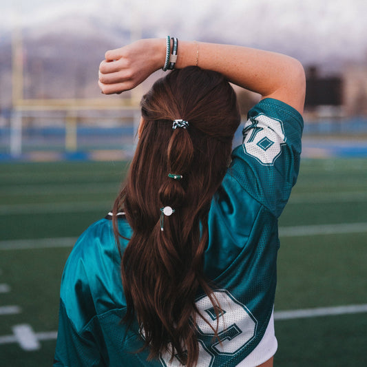 Green & White Game Day Hair Tie Bracelets