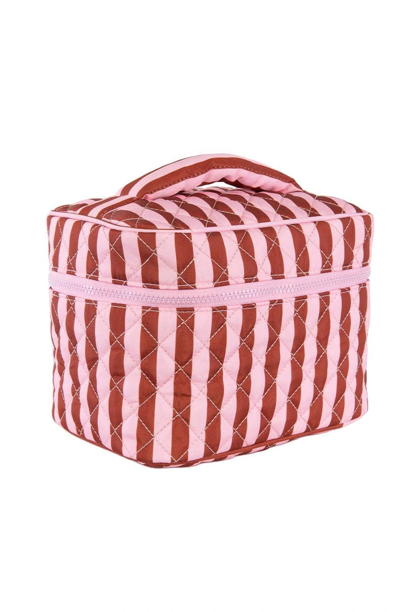 Pink and Wine Striped Makeup Bag