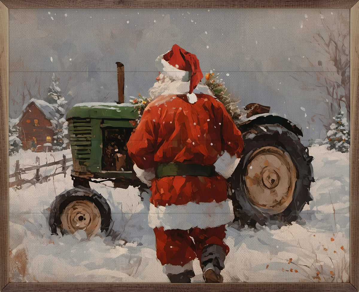 Santa With Green Tractor Sign