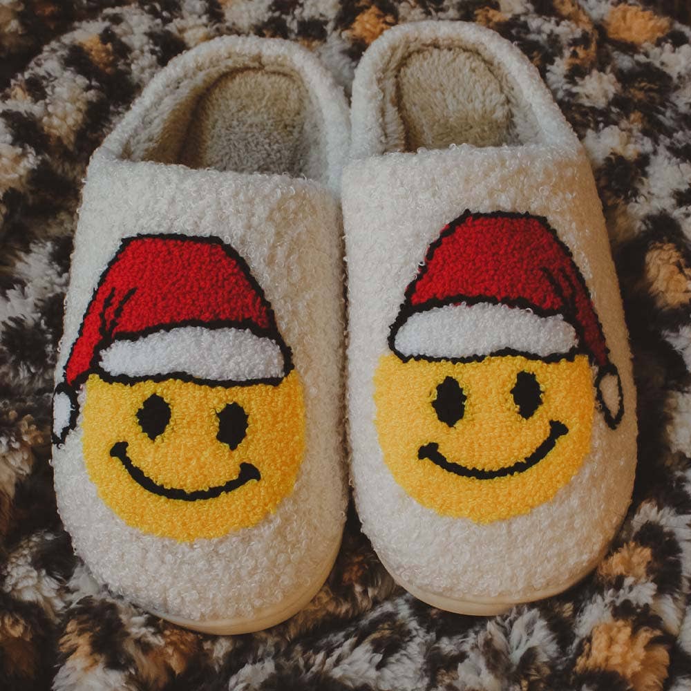 Santa Happy Face Sherpa Slippers