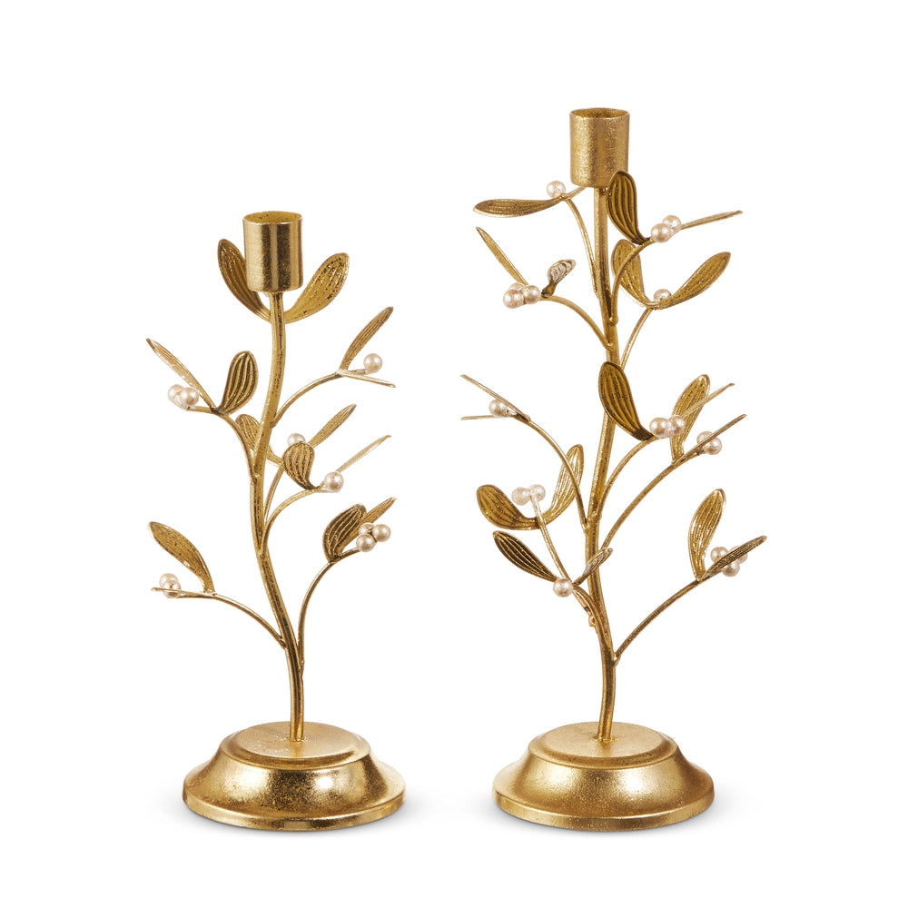 Gold Mistletoe Candlesticks