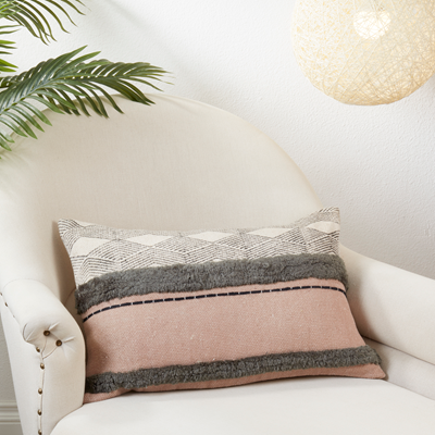 Printed And Embroidered 16" X 24" Throw Pillow