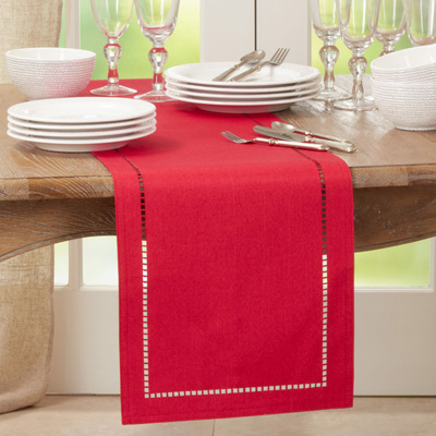 Red Laser-Cut Hemstitch Runner