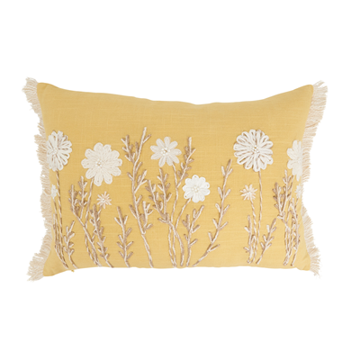 Embroidered Yellow Floral 14" X 20" Throw Pillow