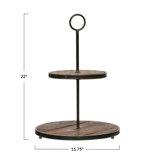 Decorative Wood and Metal 2-Tier Tray