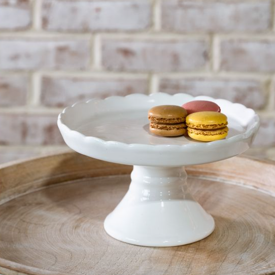 White Scalloped Pedestal Tray