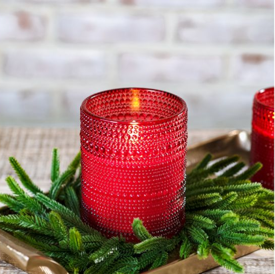 Red LED Beaded Glass Candle
