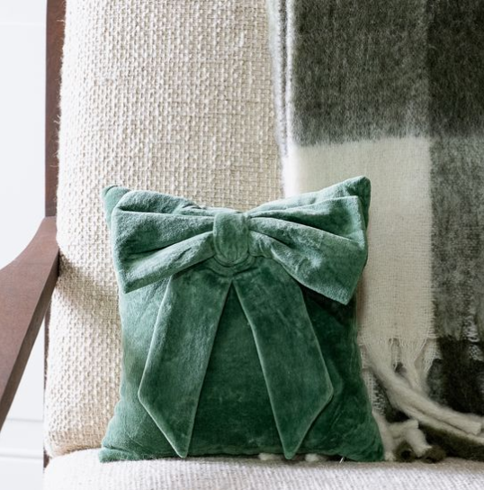 Green Velvet Bow Pillow