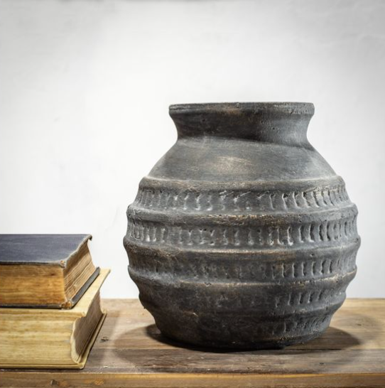 Black Terracotta Stripe Vase