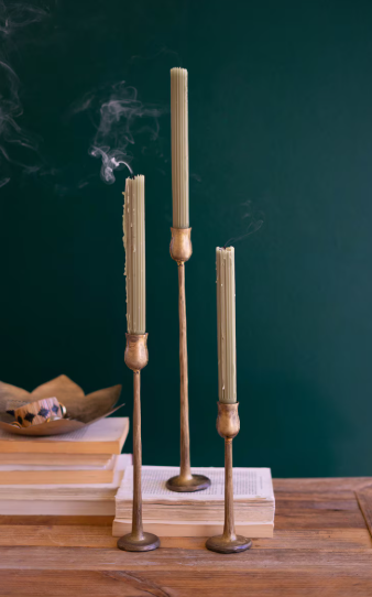 Antique Brass Finish Metal Candleholders