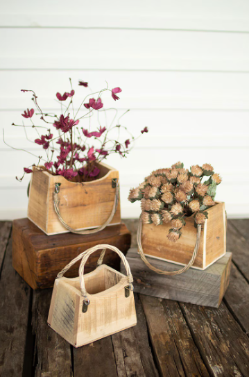 Rustic Recycled Wood Hand Bag Planters