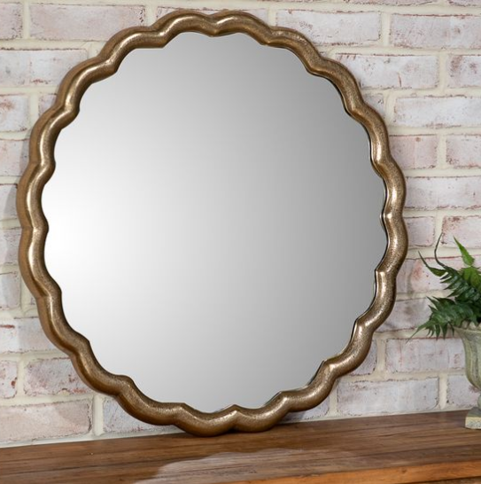 Antique Brass Scallop Edge Mirror