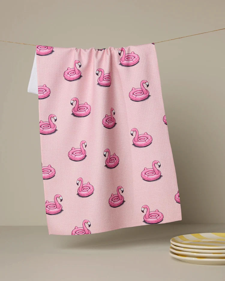 Flamingo Floatie Kitchen Tea Towel