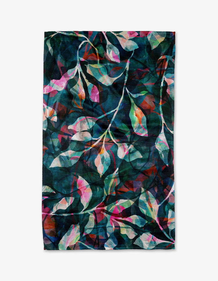 Painted Foliage Teal Kitchen Tea Towel