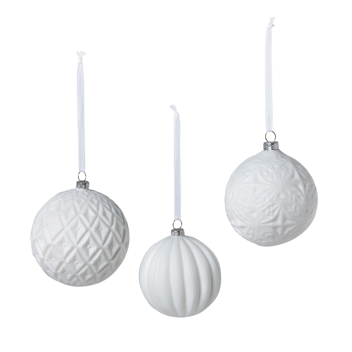Quilted Matte White Glass Ornaments