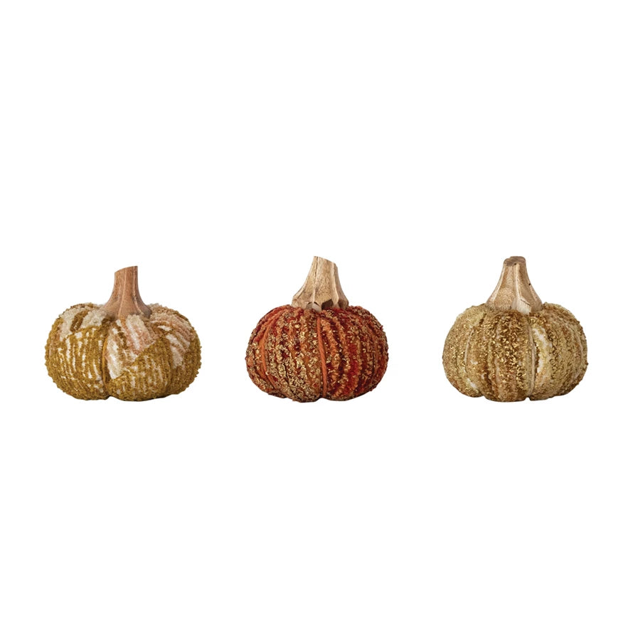 Fabric Chenille & Mango Wood Pumpkin