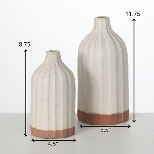 Cream Ribbed Vase