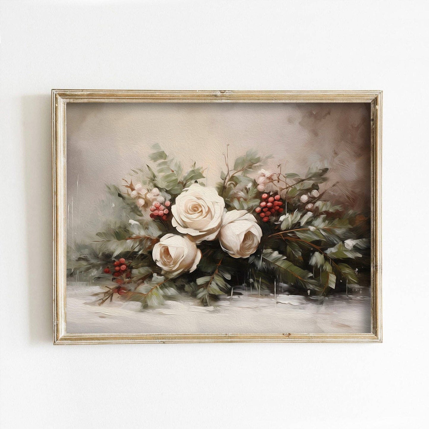 Still Life Vintage Christmas Roses Art Print: 11x14