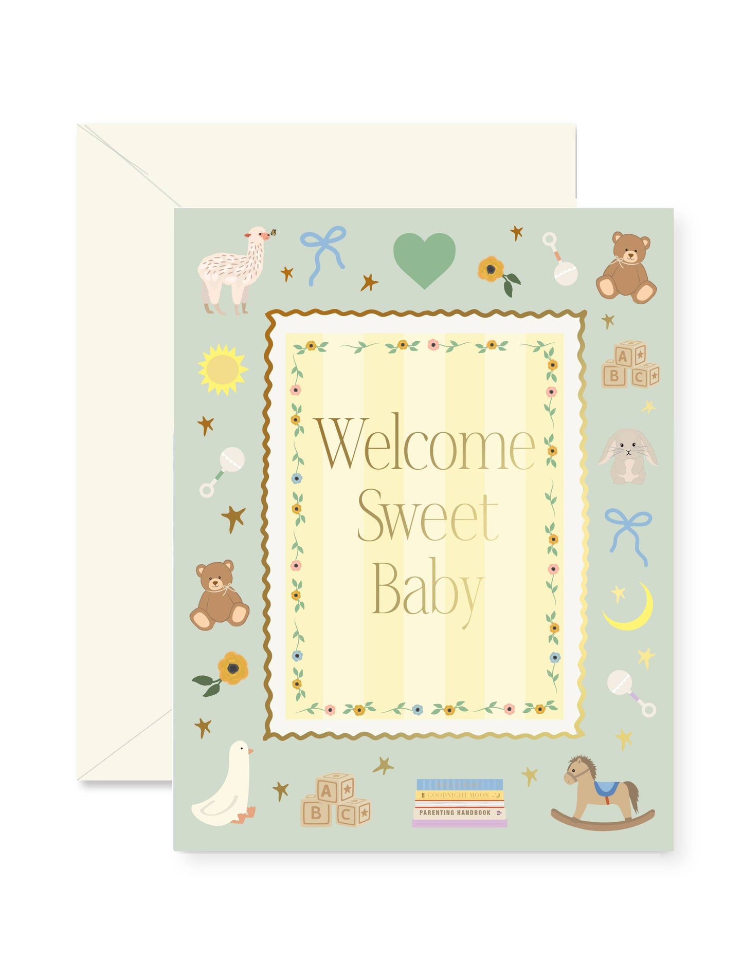 Mint Welcome Sweet Baby Frame Greeting Card