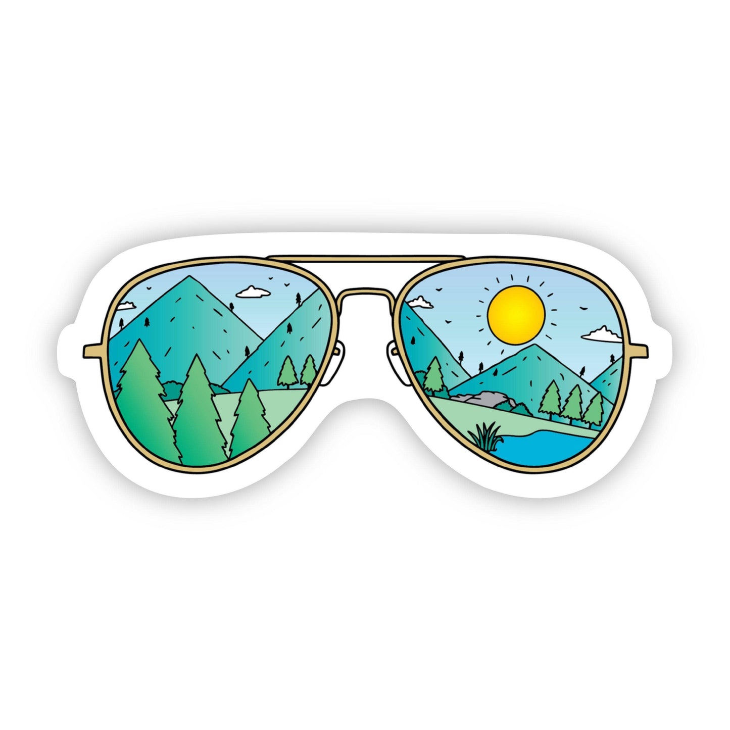 Mountains with Sunglasses Hiking & Camping Sticker
