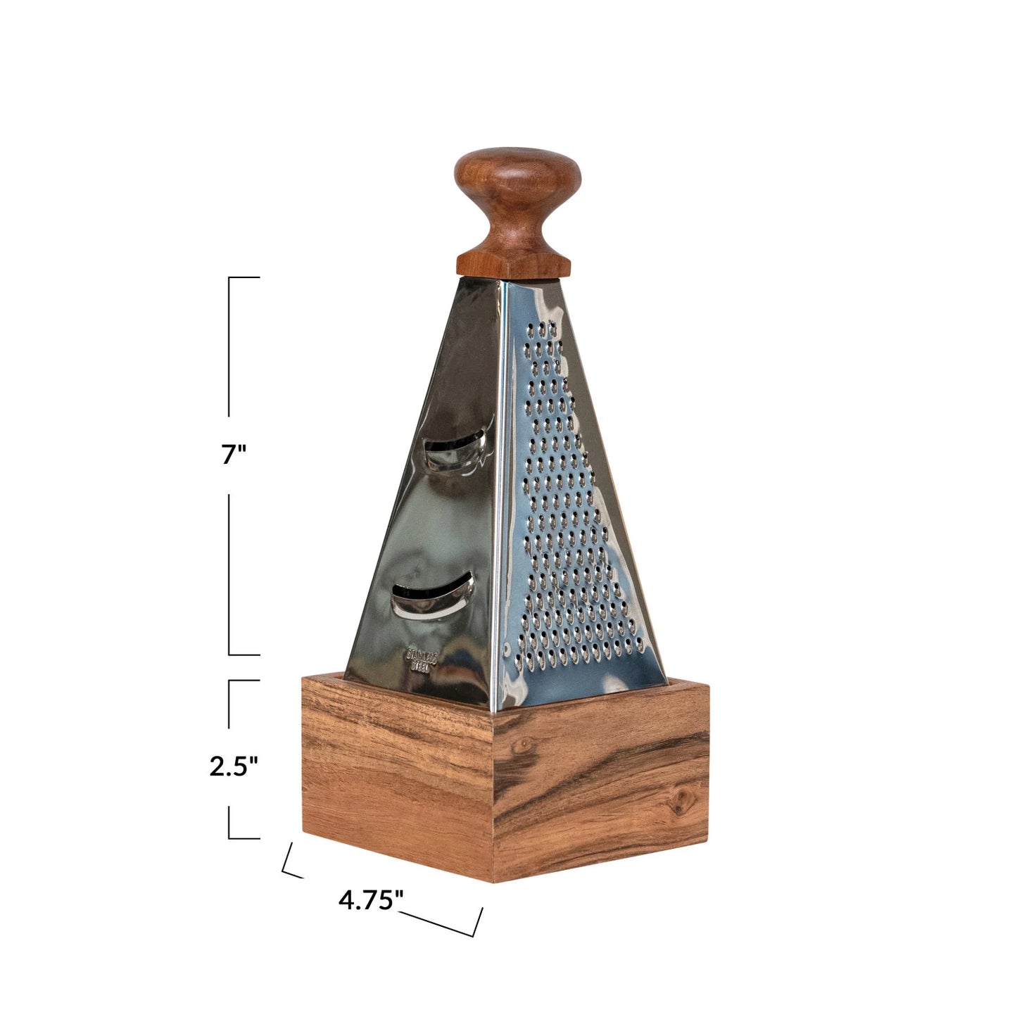 Stainless Steel Grater w/ Acacia Wood Handle & Base