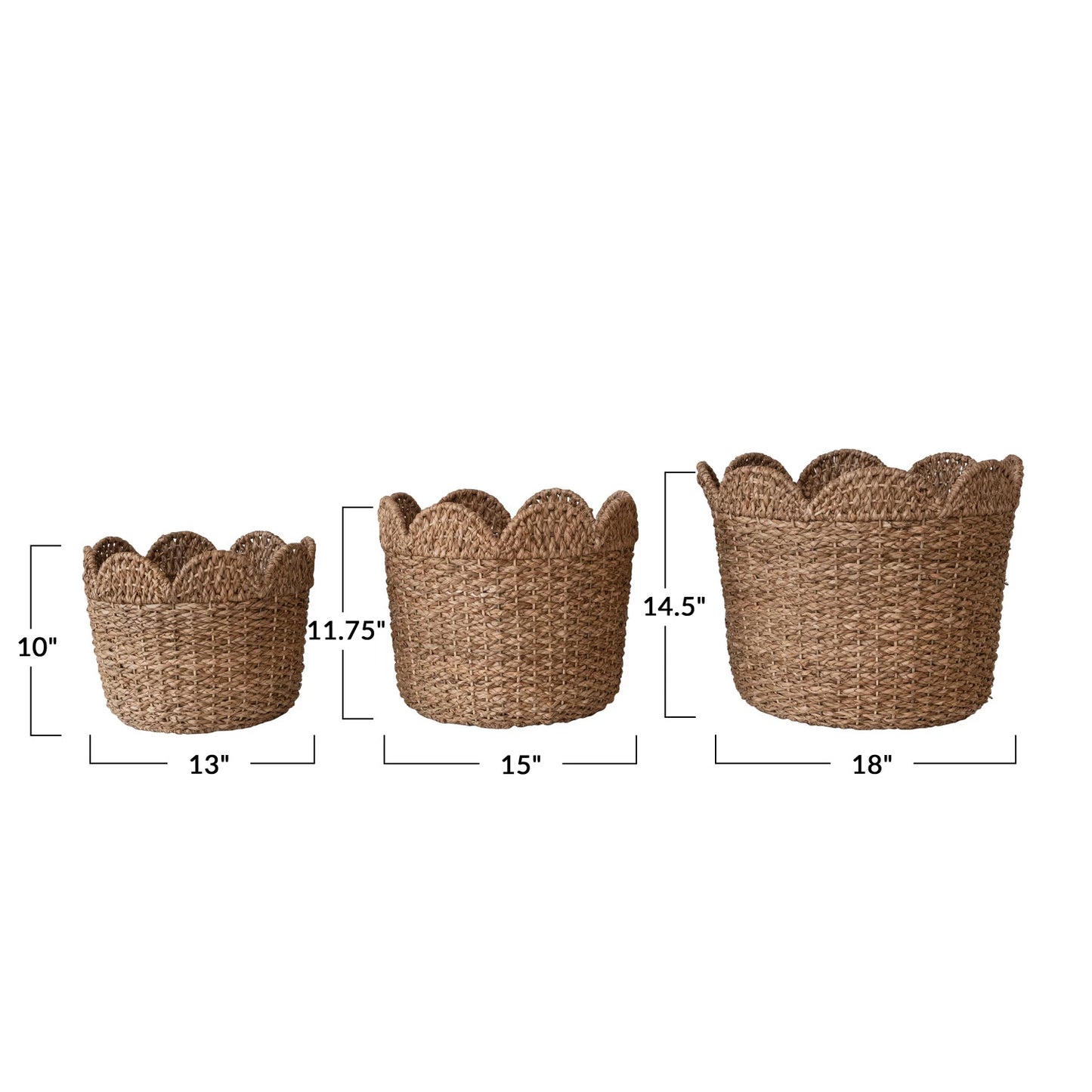 Braided Bankuan & Rattan Baskets w/ Scalloped Edge
