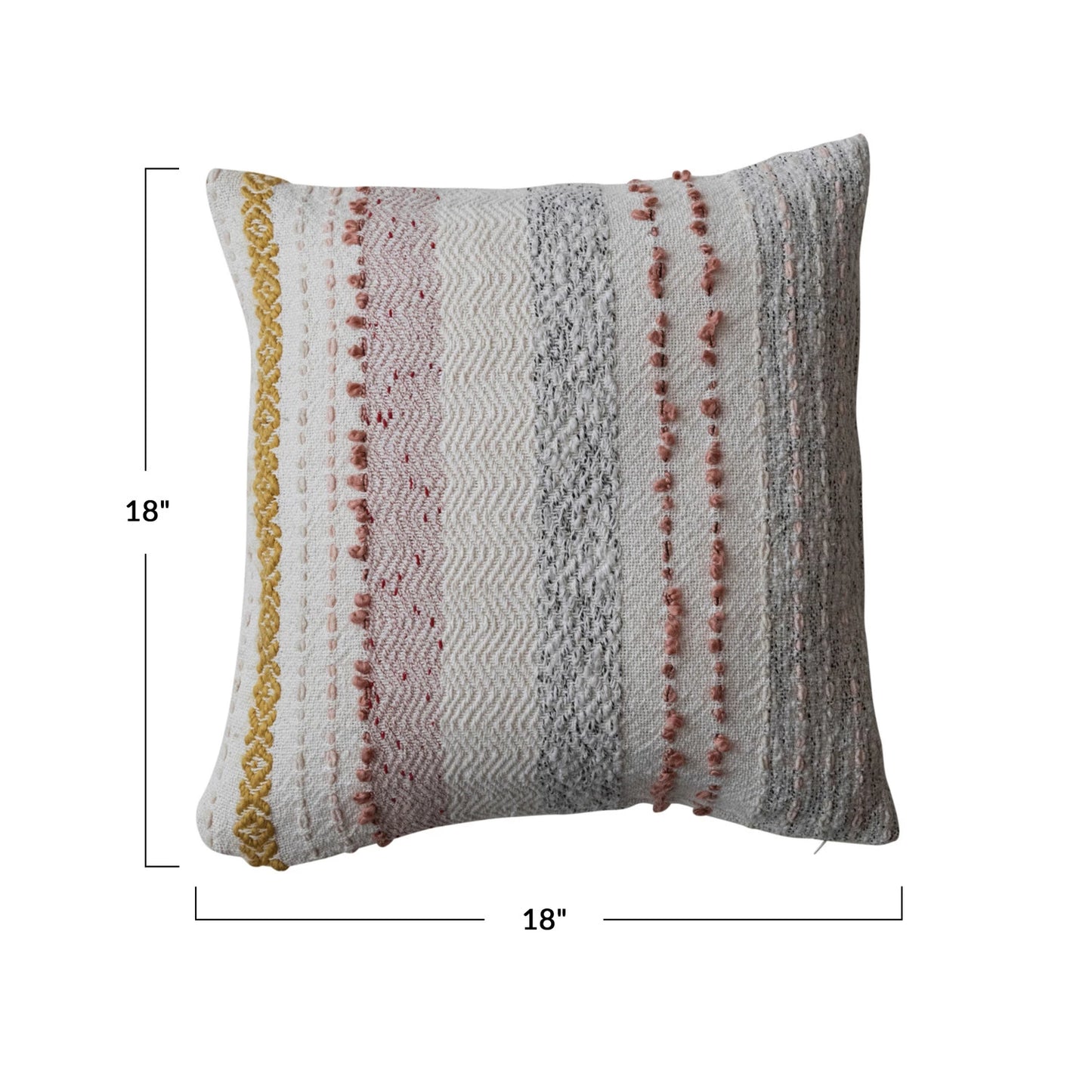 Multicolor Square Woven Cotton Blend Pillow w/Stripes