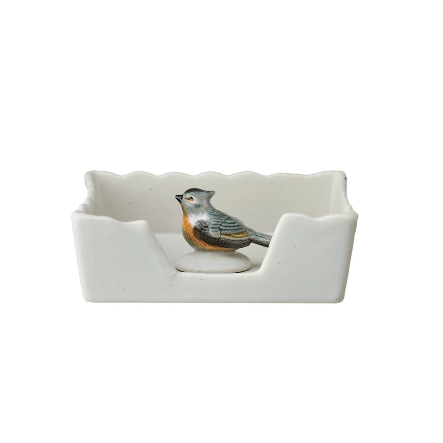 Stoneware Napkin Holder w/ Bird Shaped Weight