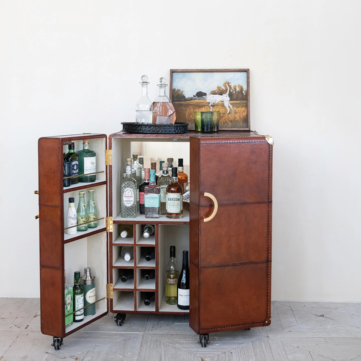 Wood Framed Glass Wall Décor with Pointer Dog