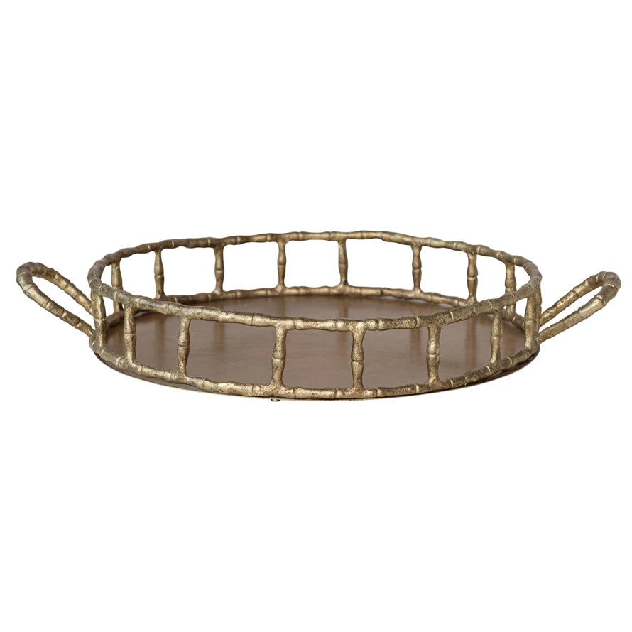 Cast Aluminum Faux Bamboo Tray w/ Handles
