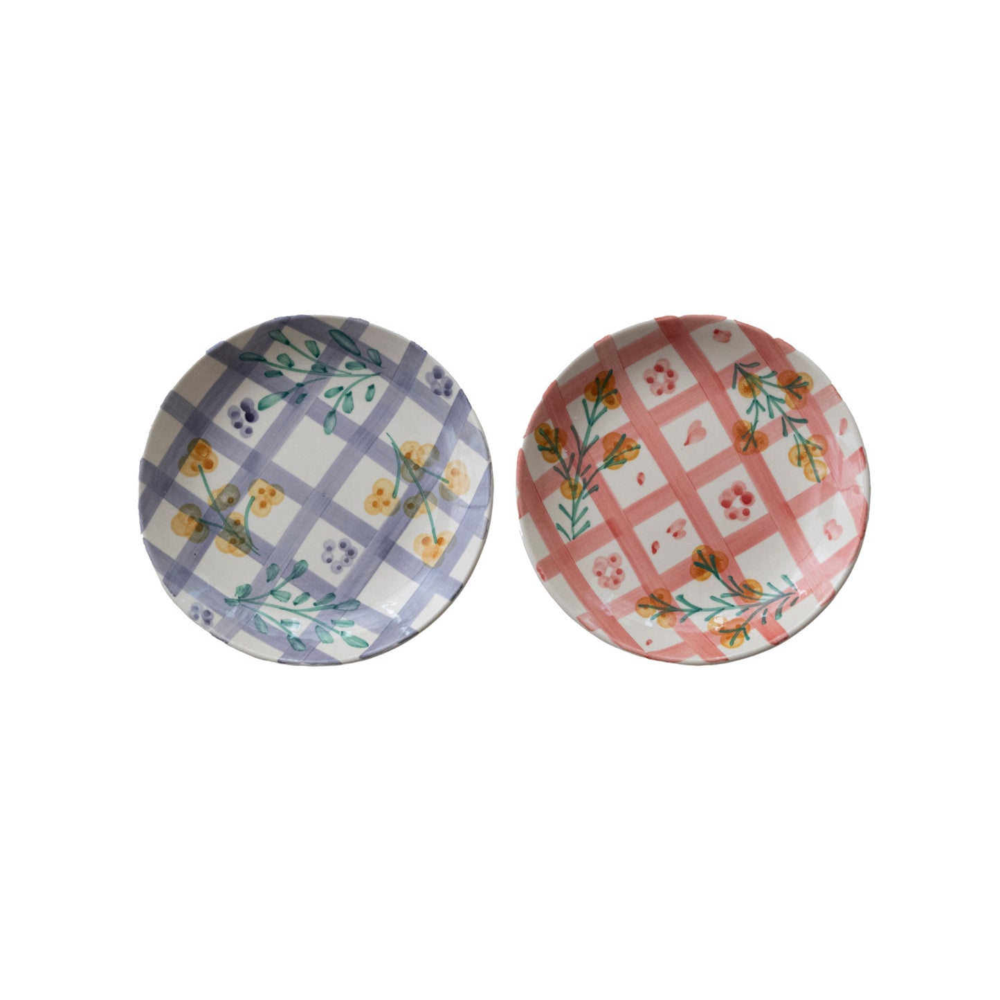 Hand-Painted Stoneware Plate with Grid Pattern
