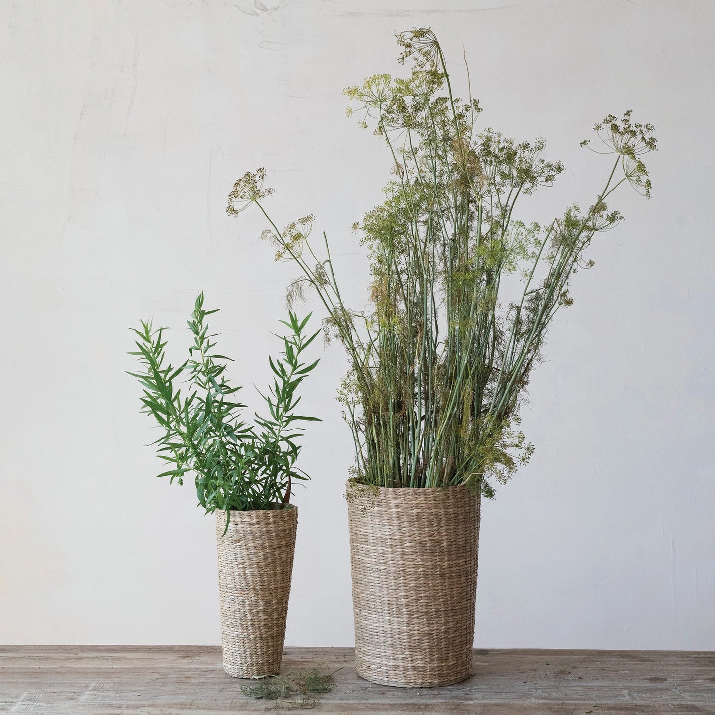 Hand-Woven Seagrass Baskets with Faux Leather Handle