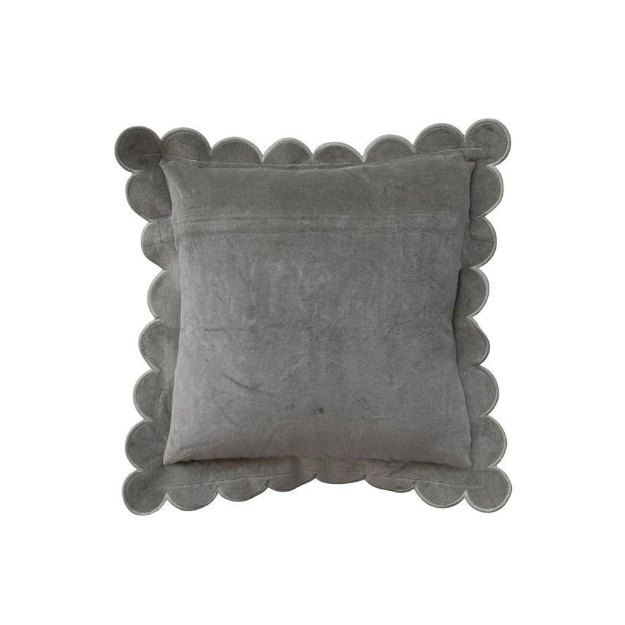 Square Cotton Velvet Pillow with Scalloped Edge