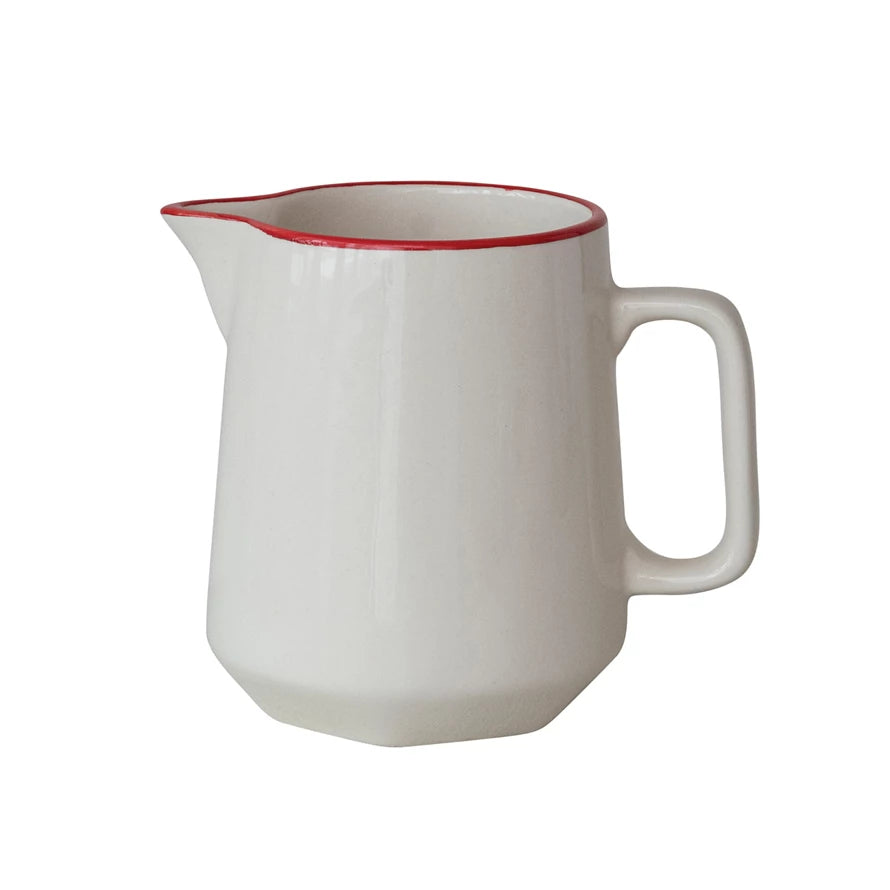 Stoneware Pitcher with Red Rim