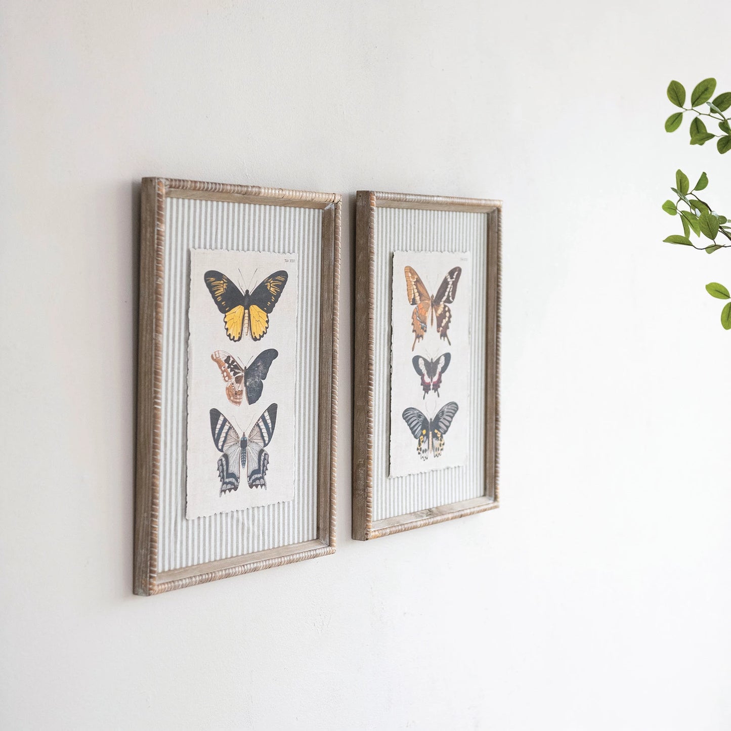 Wood Framed Wall Decor with Butterflies & Striped Mat