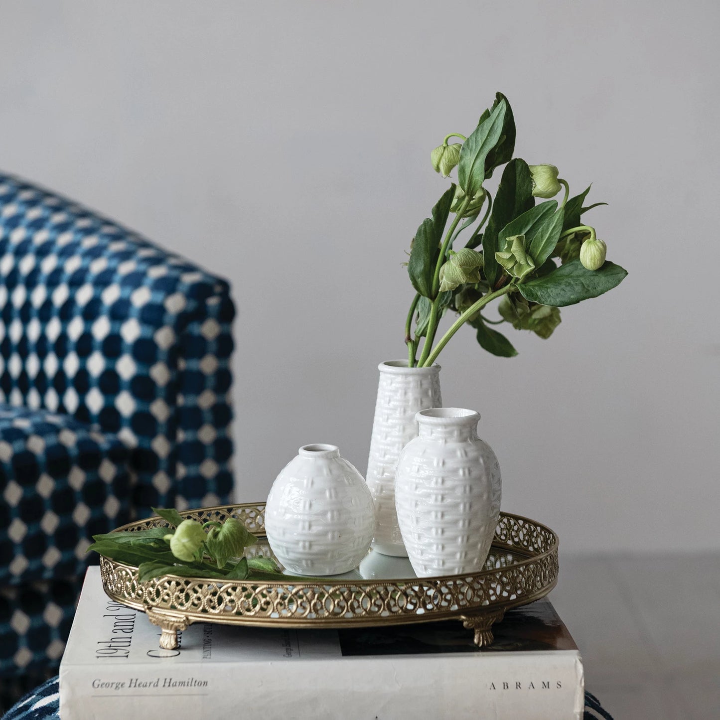 Embossed Stoneware Basket Weave Vases