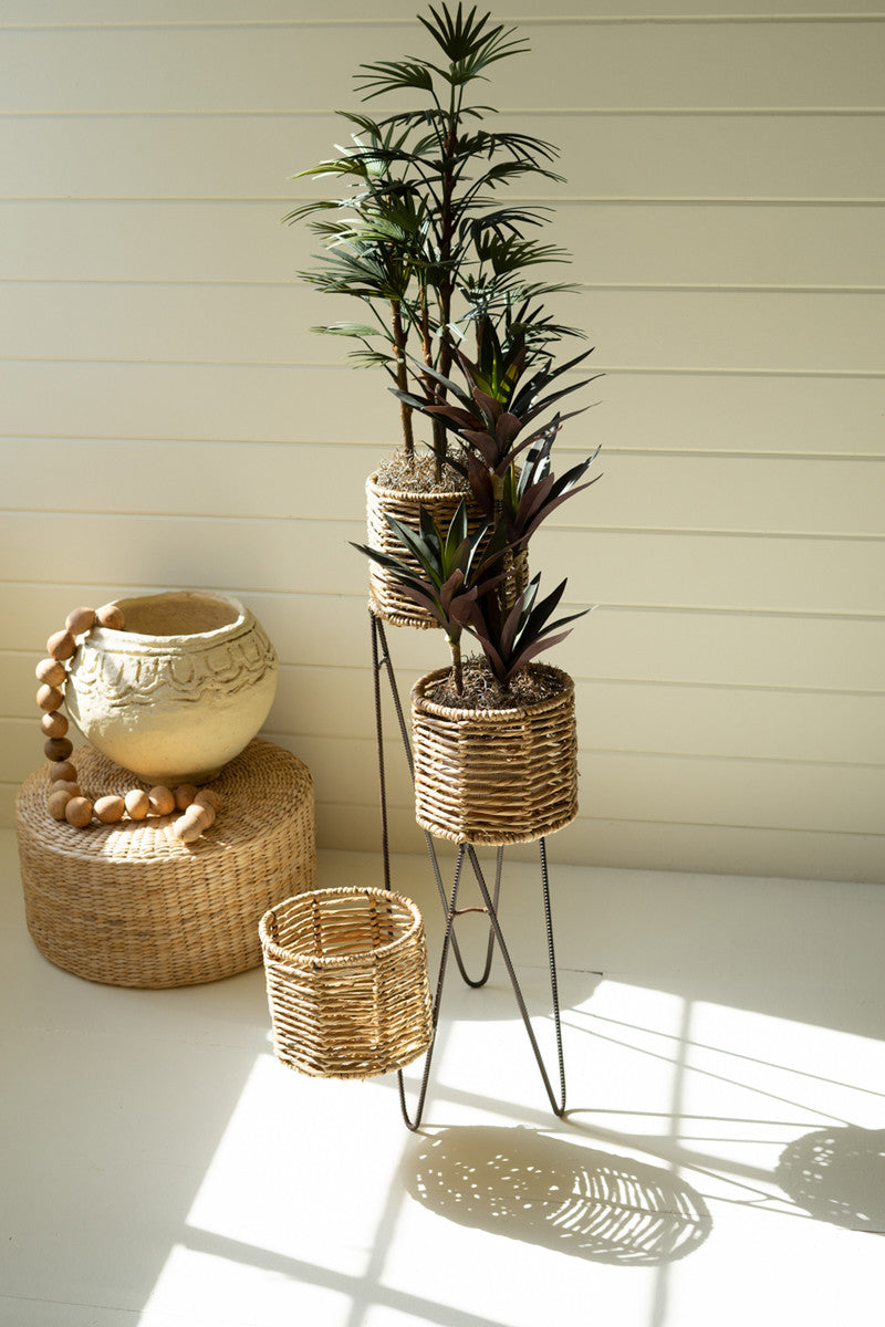 seagrass pots for plants Three-Tiered Seagrass Plant Stand