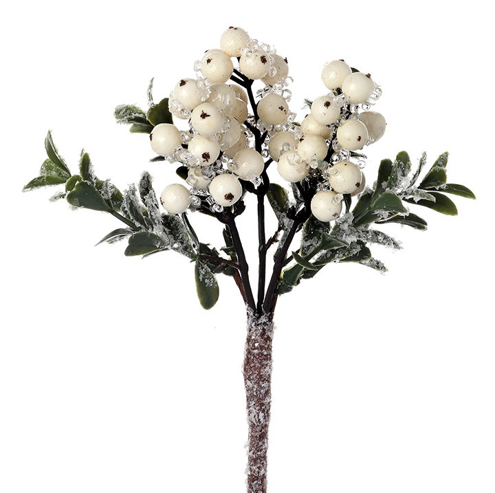 Iced White Berry Boxwood Pick