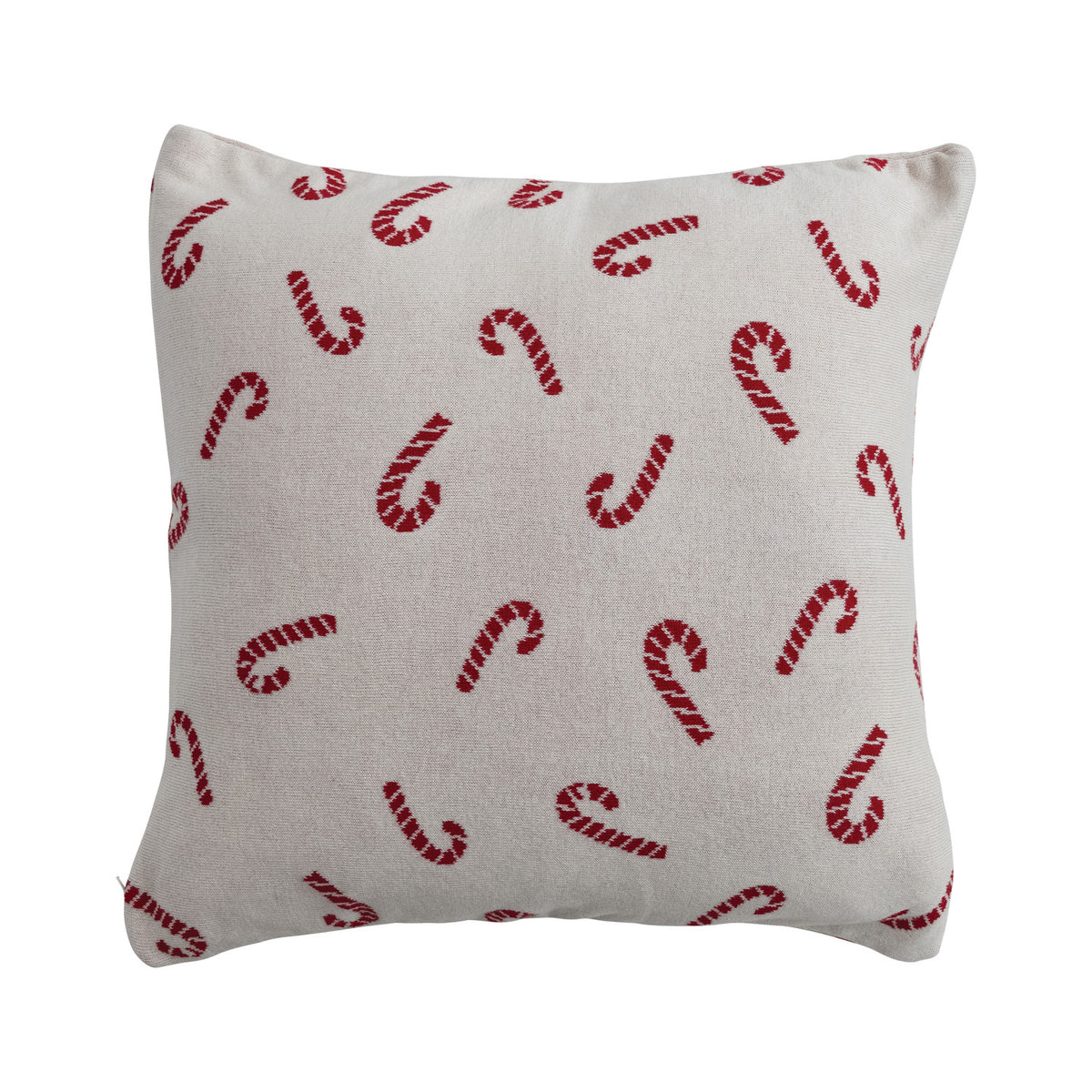Square Cotton Knit Pillow with Candy Cane Pattern