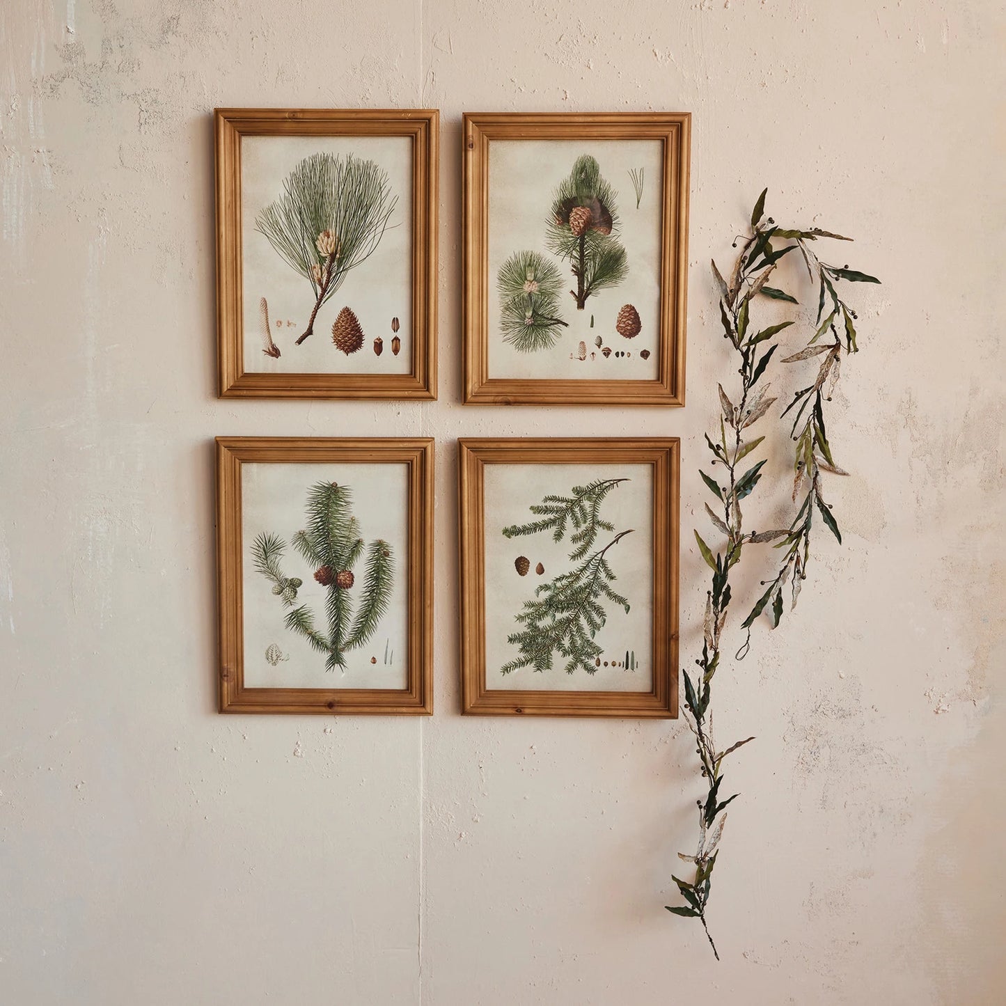 Wood Framed Glass Wall Décor with Pine Bough Print