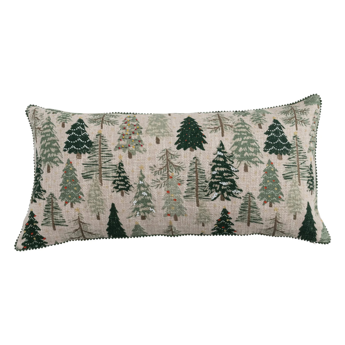 Slub Printed Lumbar Pillow with Tree Pattern