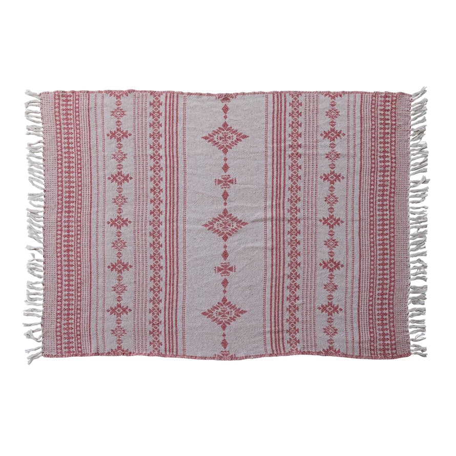Woven Recycled Blend Throw with Fair Isle Sweater Pattern & Fringe