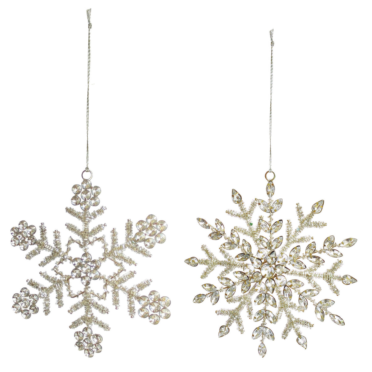 Metal & Glass Beaded Snowflake Ornament with Jewels