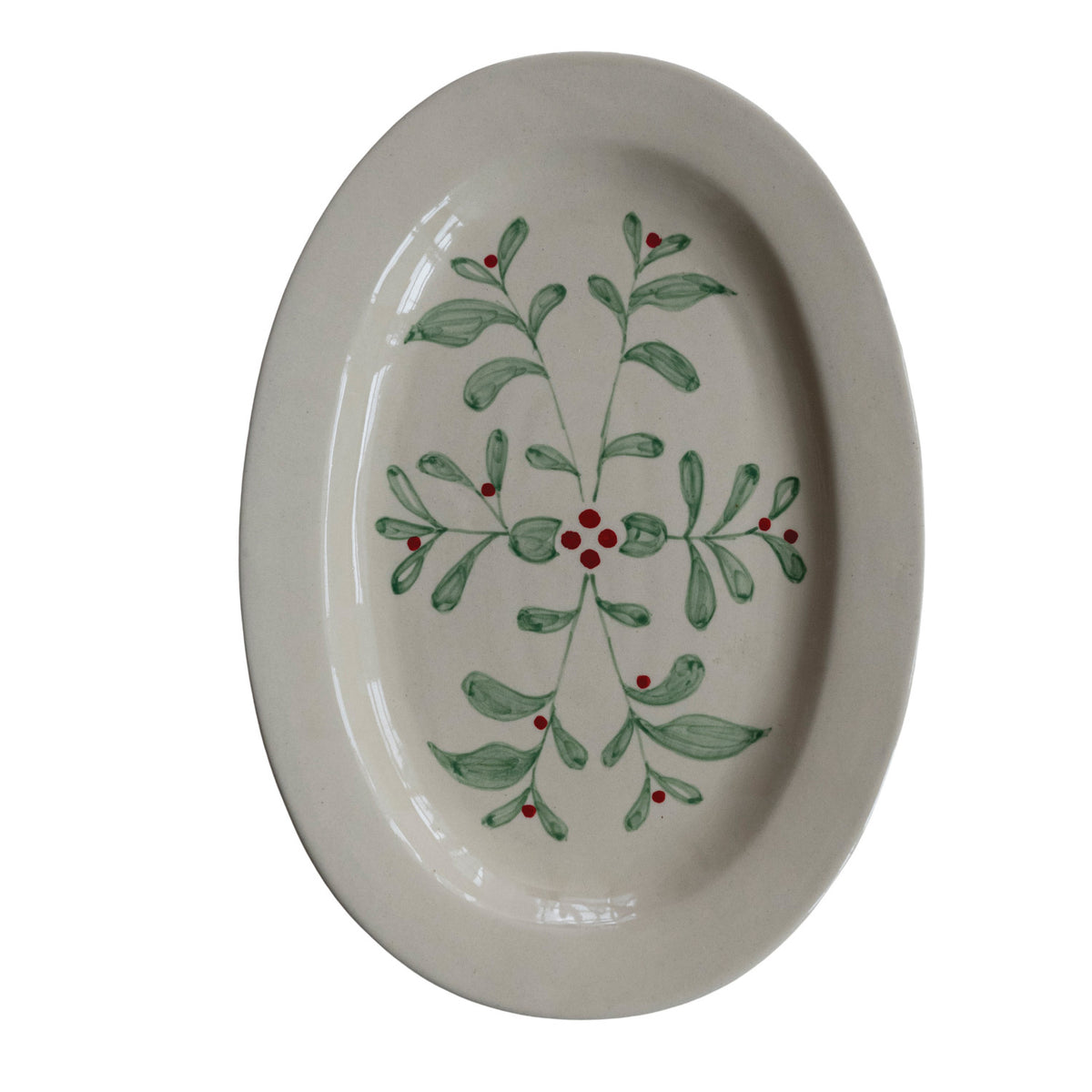 Hand-Painted Stoneware Platter with Mistletoe