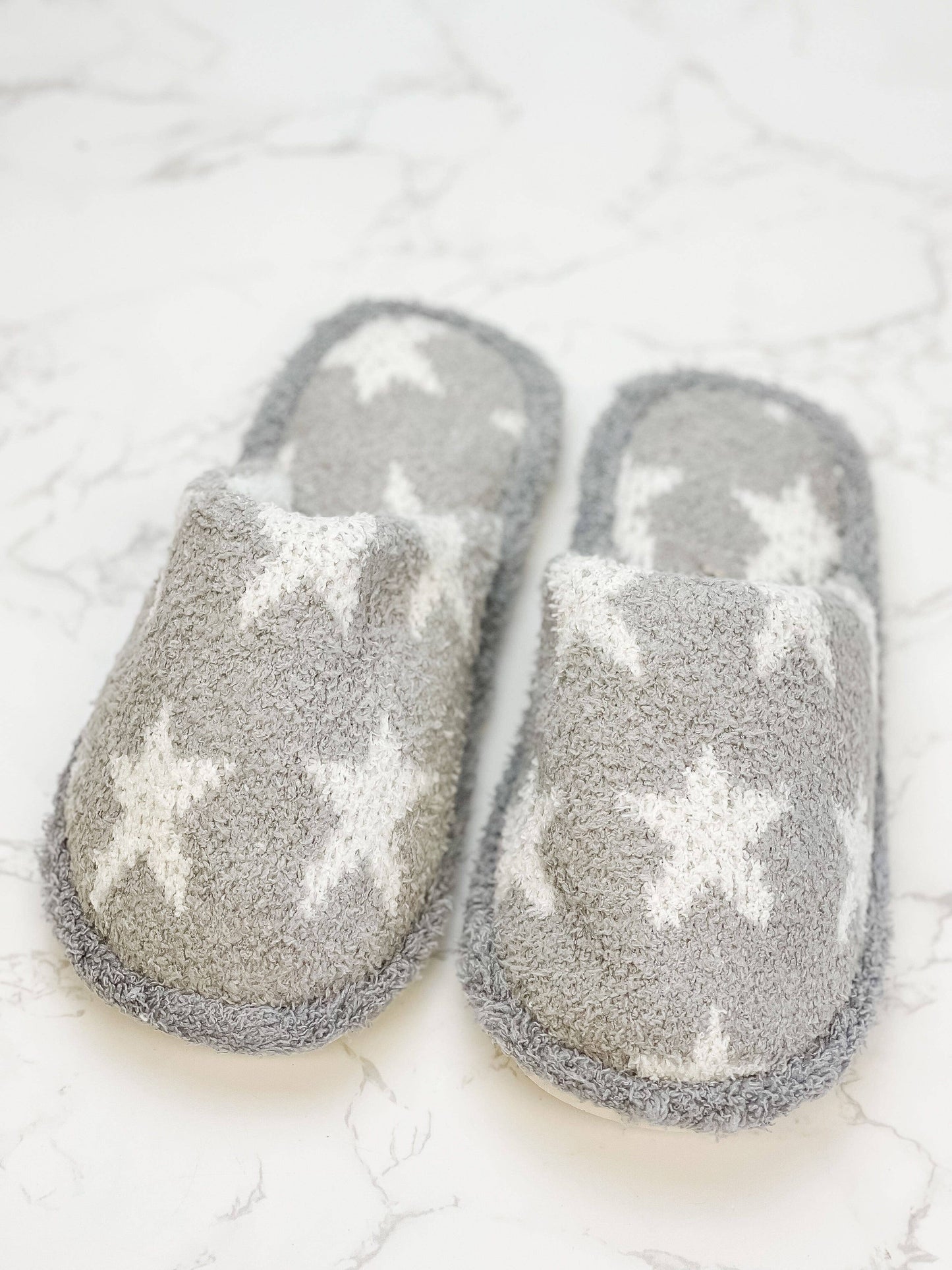 Gray Star Fuzzy Slippers - S/M