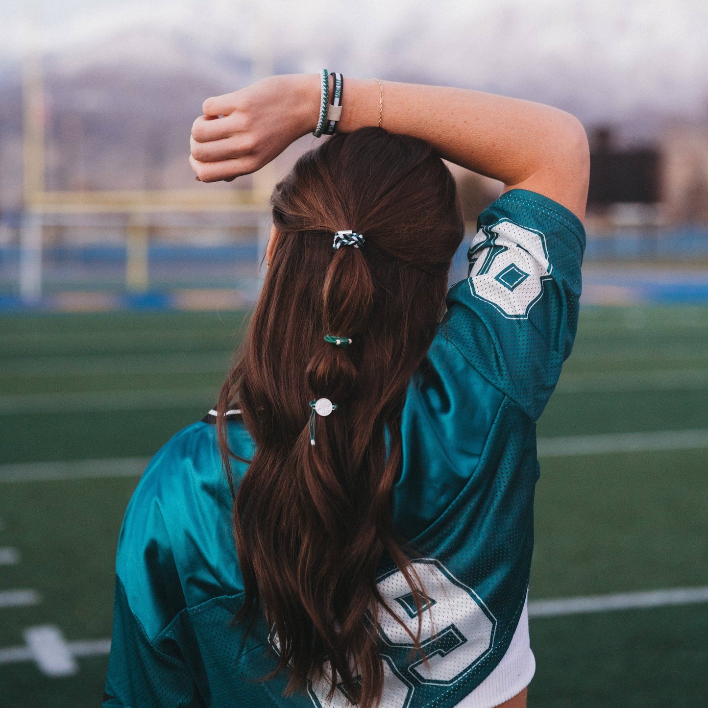 Green & White Game Day Hair Tie Bracelets