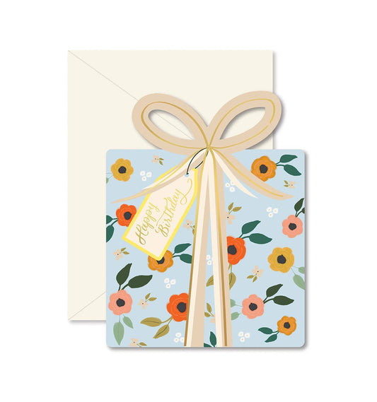 Blue Floral Birthday Gift Greeting Card