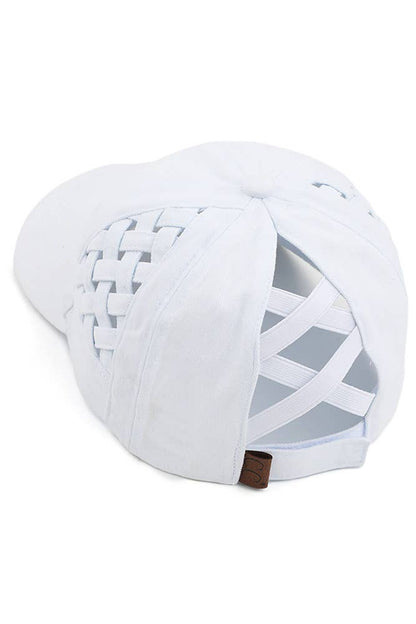 C.C Coral Basket Weave Criss-Cross Ponytail Baseball Cap