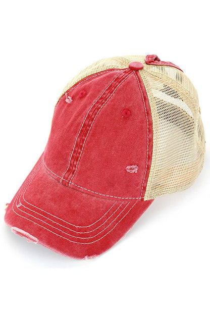 C.C Red Mesh Back Ponytail Baseball Cap