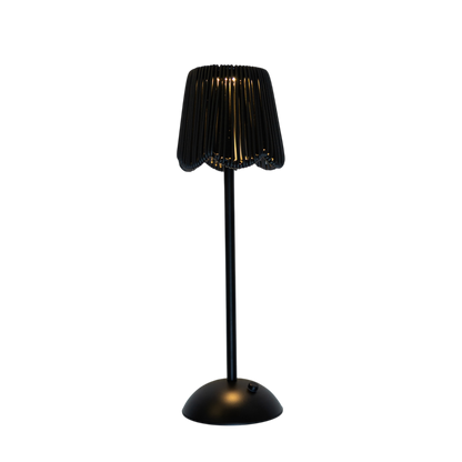 Scalloped Black Rattan LED USB Lamp Shade